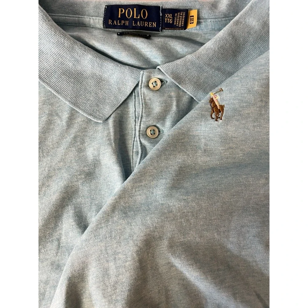 POLO‎ RALPH LAUREN Light Blue SS Polo Shirt Size XXL